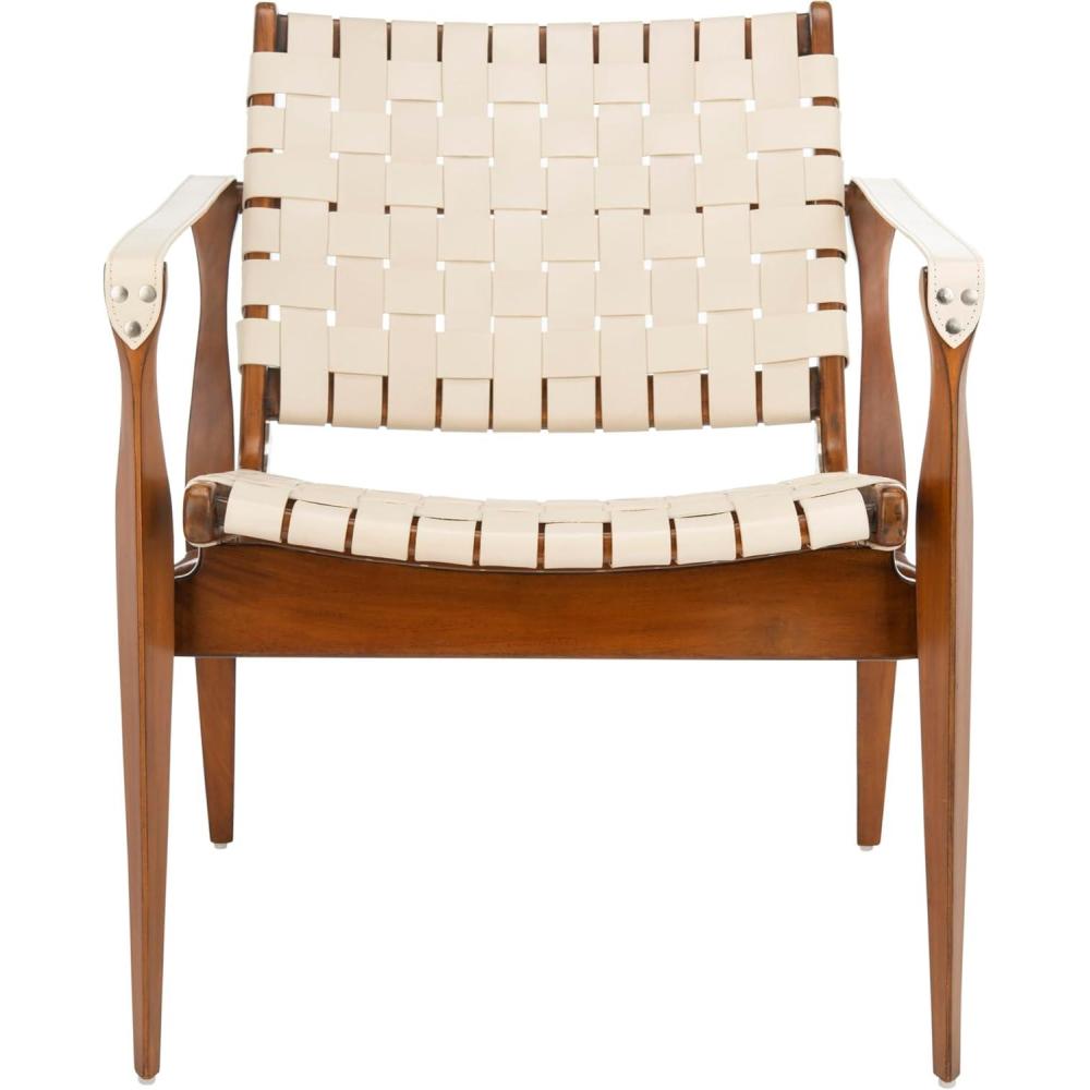 image:imageSafavieh Couture Dilan Brown and Black Woven Leather Safari ChairCream Light Brown