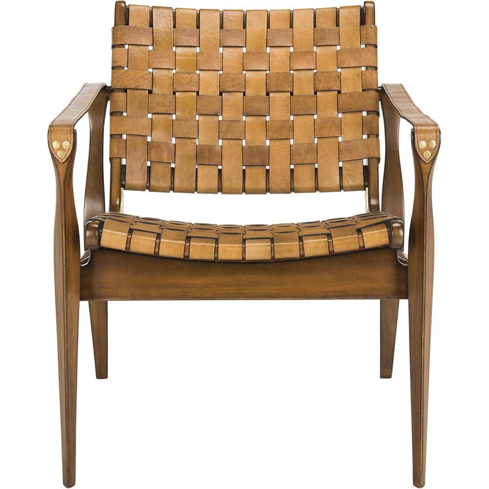 image:imageSafavieh Couture Dilan Brown and Black Woven Leather Safari ChairLight Brown Brown