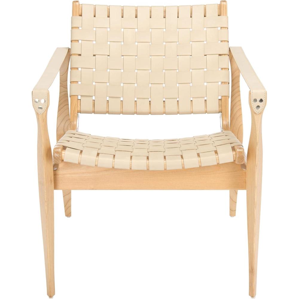 image:imageSafavieh Couture Dilan Brown and Black Woven Leather Safari ChairWhite