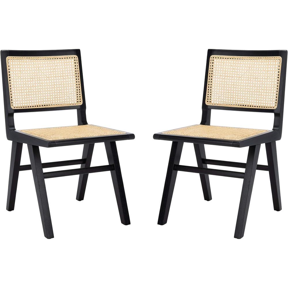 image:imageSafavieh Couture Hattie 19inch Black and Natural Rattan Dining Chair Set of 2Black Natural