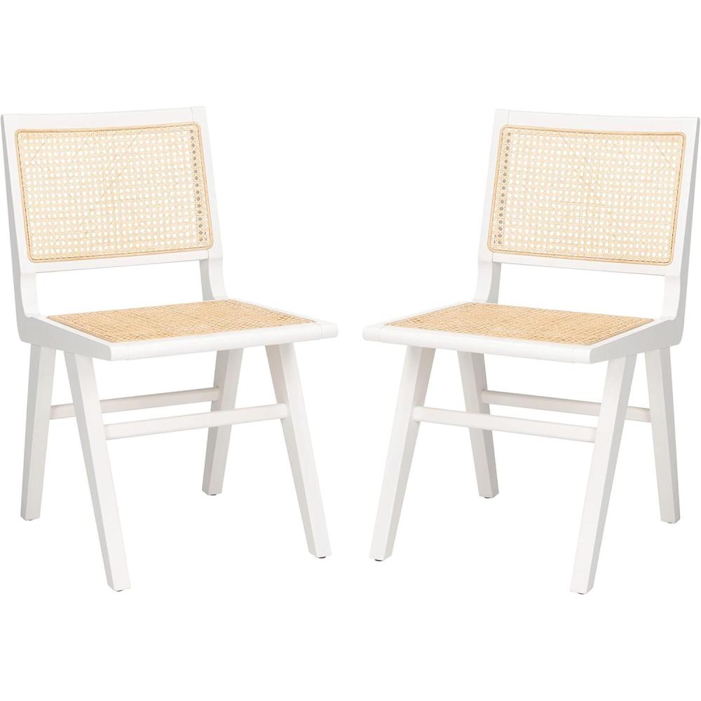 image:imageSafavieh Couture Hattie 19inch Black and Natural Rattan Dining Chair Set of 2White  Natural
