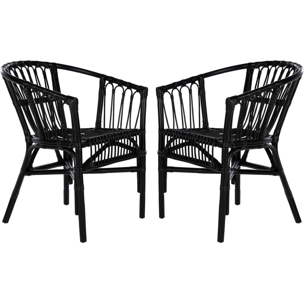 image:imageSafavieh Home Adriana Coastal White Rattan Set of 2 Accent Chair ACH6505BSET2Black