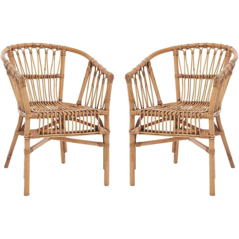 image:imageSafavieh Home Adriana Coastal White Rattan Set of 2 Accent Chair ACH6505BSET2Honey Brown Wash