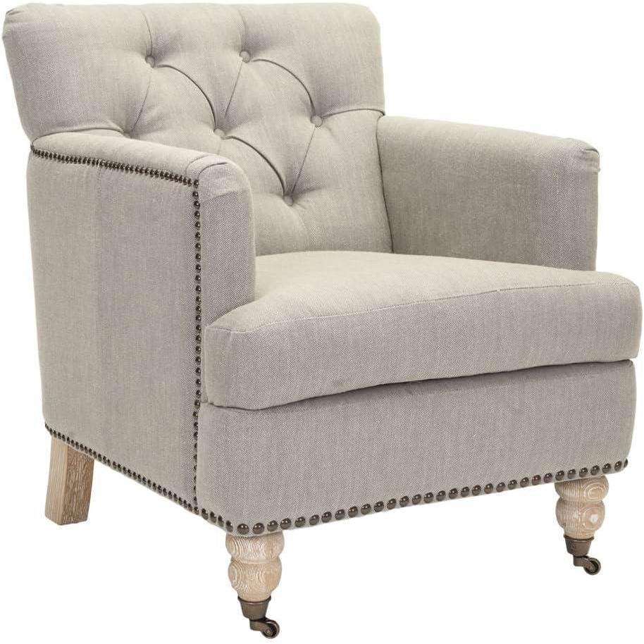 image:imageSafavieh Home Colin Blush Pink Velvet and White Washed Tufted Club ChairStone Grey