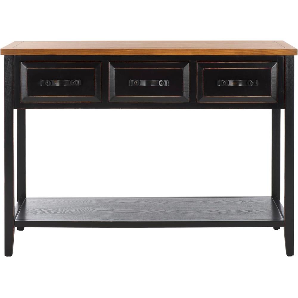 image:imageSafavieh Home Collection Aiden BlackOak 3Drawer Bottom Shelf Console TableBlack  Oak