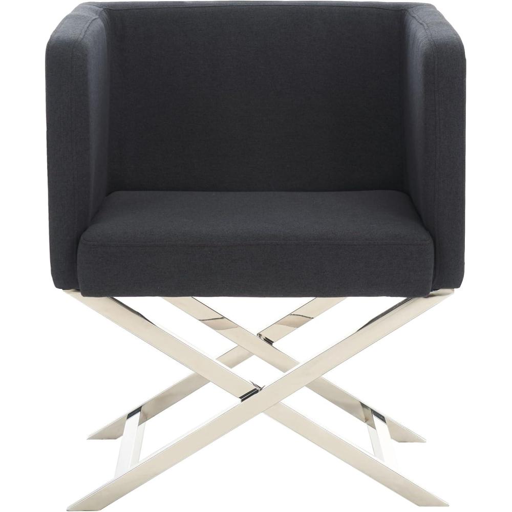 image:imageSafavieh Home Collection Celine Navy and Chrome Modern Glam Cross Leg ChairBlack Chrome