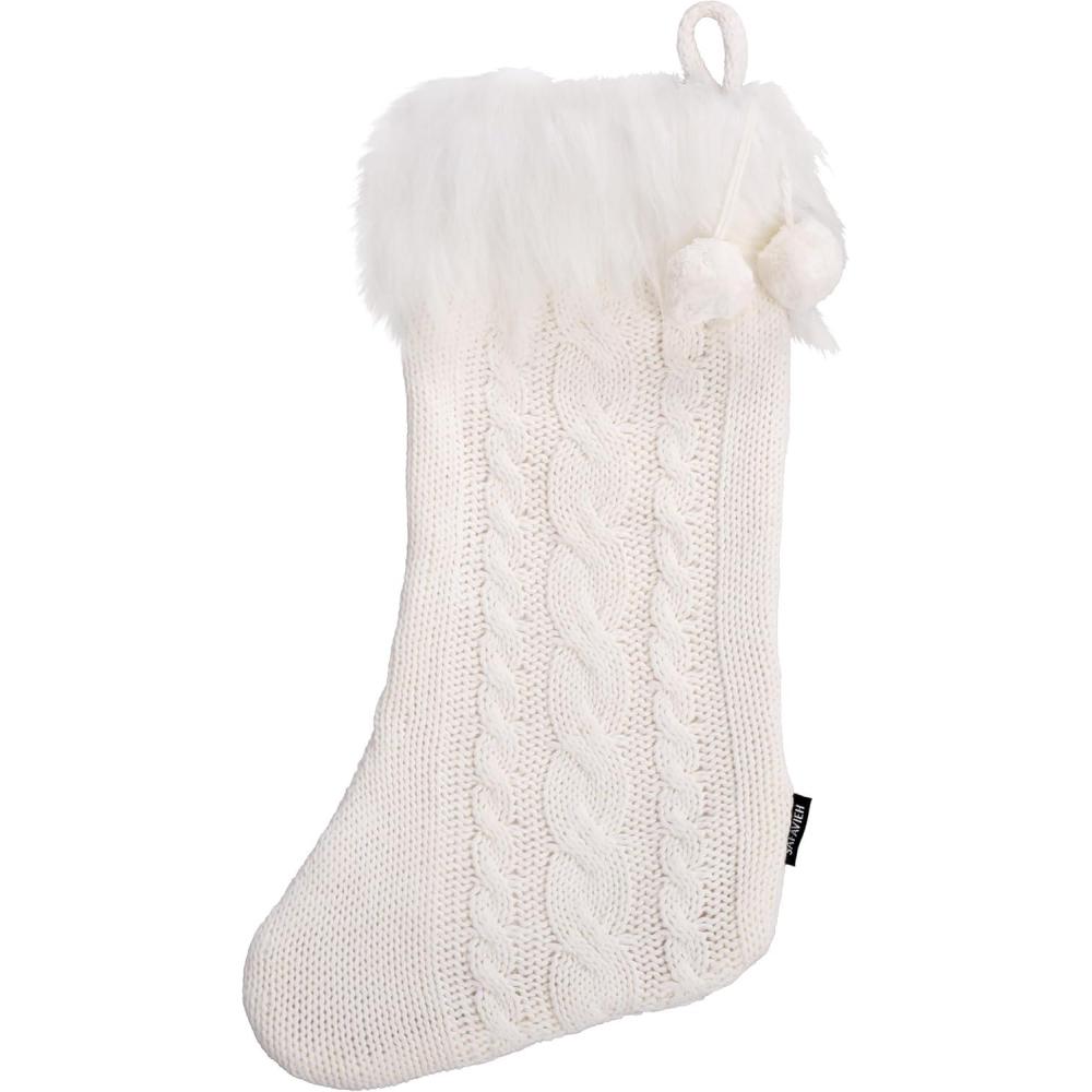 image:imageSafavieh Home Collection Cinnamon 20inch Hanging Knit PomPom Holiday Christmas Stocking Set of 3