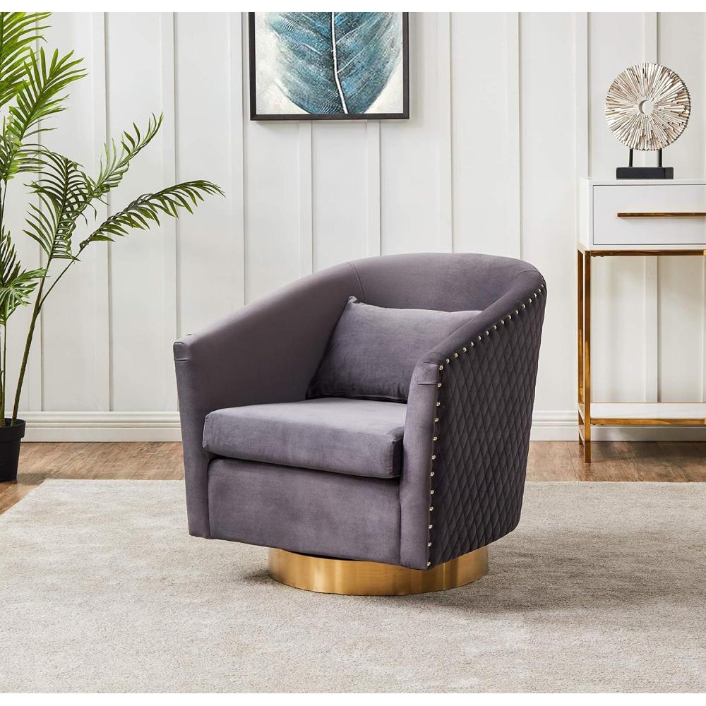 image:imageSafavieh Home Collection Clara Quilted Swivel Dusty Rose Tub Accent ChairGold Slate Grey
