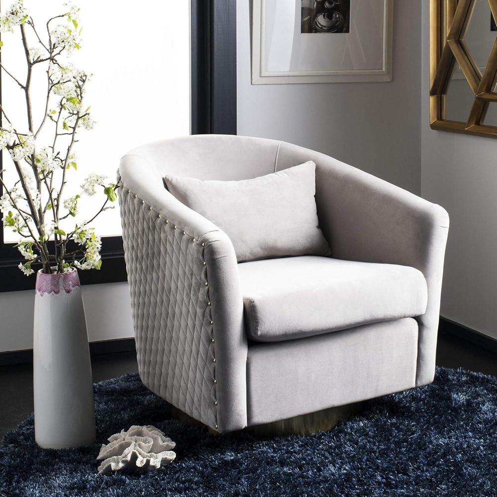 image:imageSafavieh Home Collection Clara Quilted Swivel Dusty Rose Tub Accent ChairPale Taupe Gold