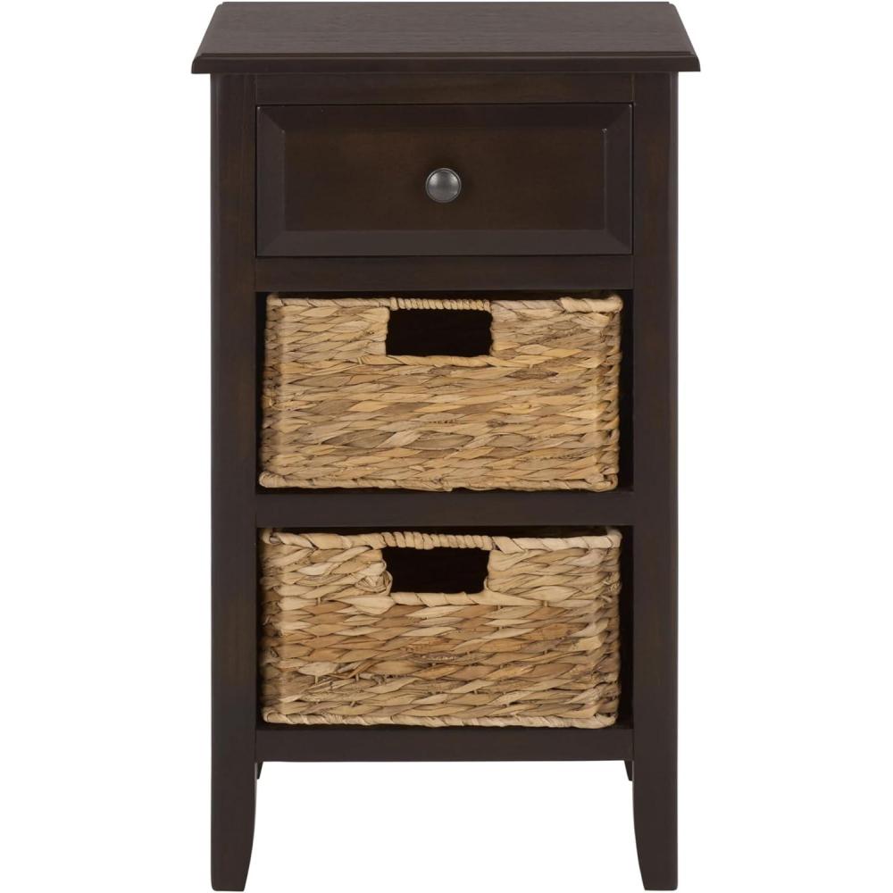 image:imageSafavieh Home Collection Everly Drawer White Wash 1Drawer 2 Removable Baskets Side TableDark Chocolate