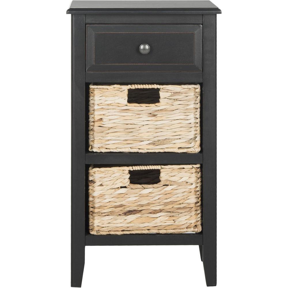 image:imageSafavieh Home Collection Everly Drawer White Wash 1Drawer 2 Removable Baskets Side TableDistressed Black