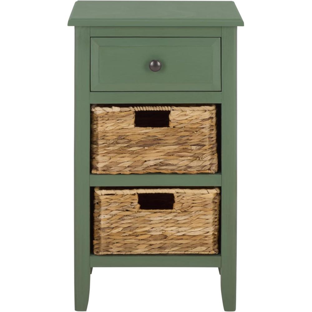 image:imageSafavieh Home Collection Everly Drawer White Wash 1Drawer 2 Removable Baskets Side TableDusty Green