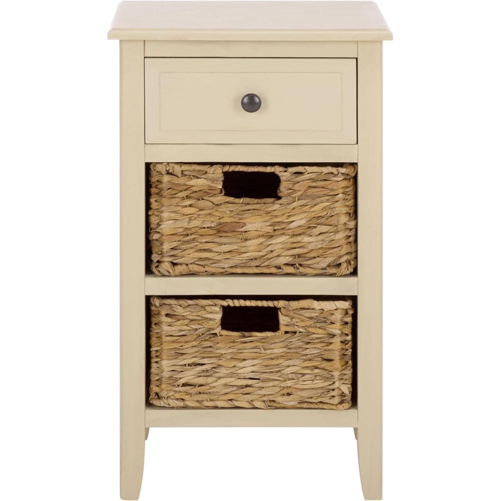 image:imageSafavieh Home Collection Everly Drawer White Wash 1Drawer 2 Removable Baskets Side TableSand