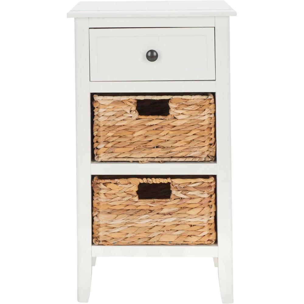 image:imageSafavieh Home Collection Everly Drawer White Wash 1Drawer 2 Removable Baskets Side TableVintage White