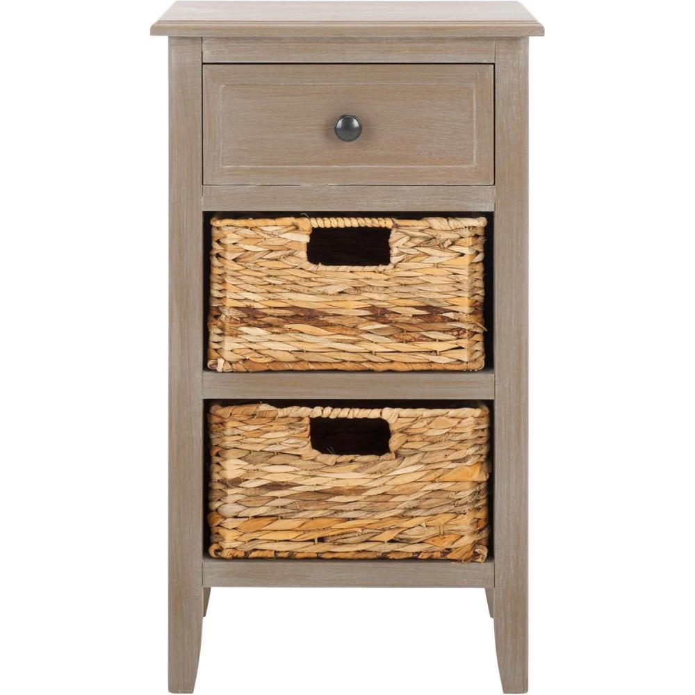 image:imageSafavieh Home Collection Everly Drawer White Wash 1Drawer 2 Removable Baskets Side TableWhite Washed