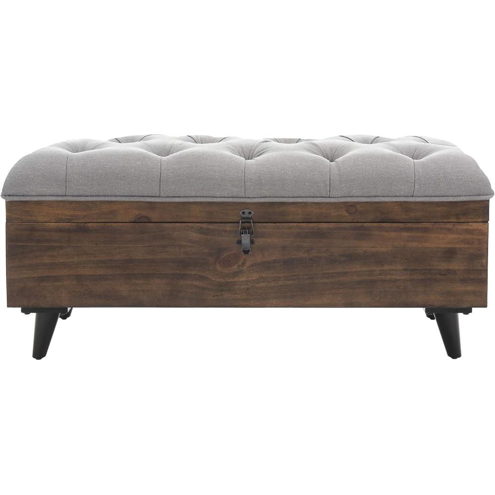image:imageSafavieh Home Collection Liam Light Beige and Dark Oak Tufted Cocktail OttomanGrey Dark Oak