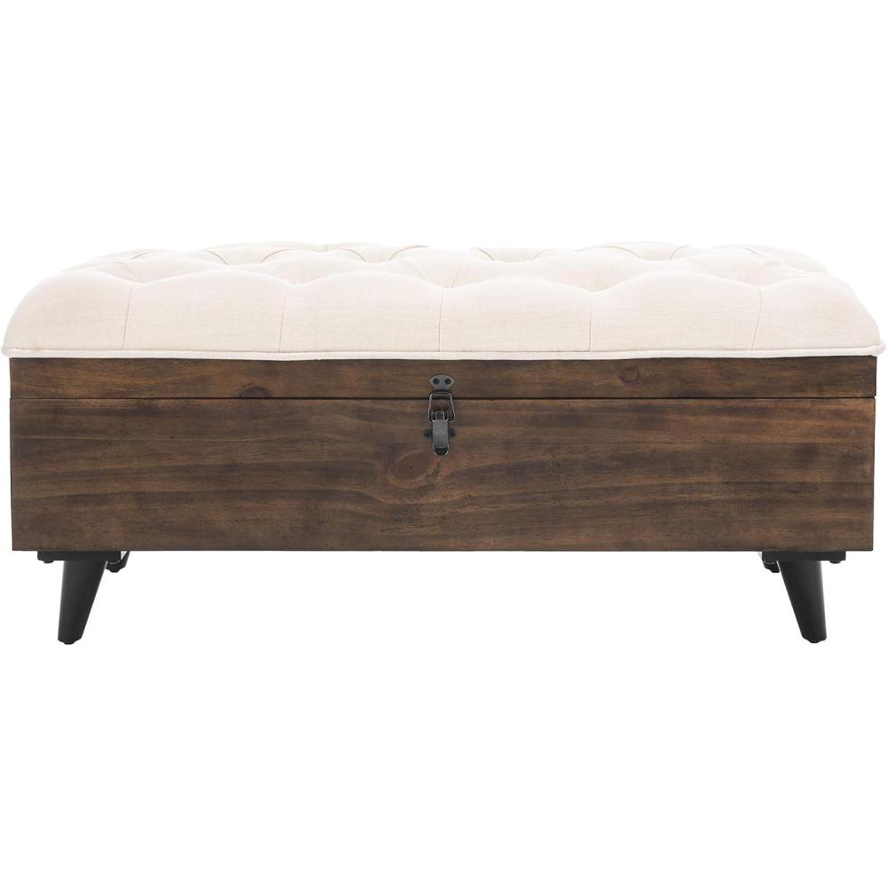 image:imageSafavieh Home Collection Liam Light Beige and Dark Oak Tufted Cocktail OttomanLight Beige Dark Oak