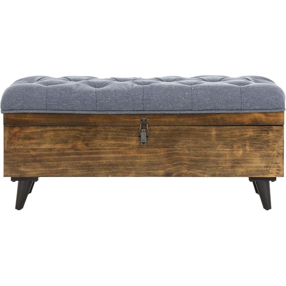 image:imageSafavieh Home Collection Liam Light Beige and Dark Oak Tufted Cocktail OttomanNavy Dark Oak