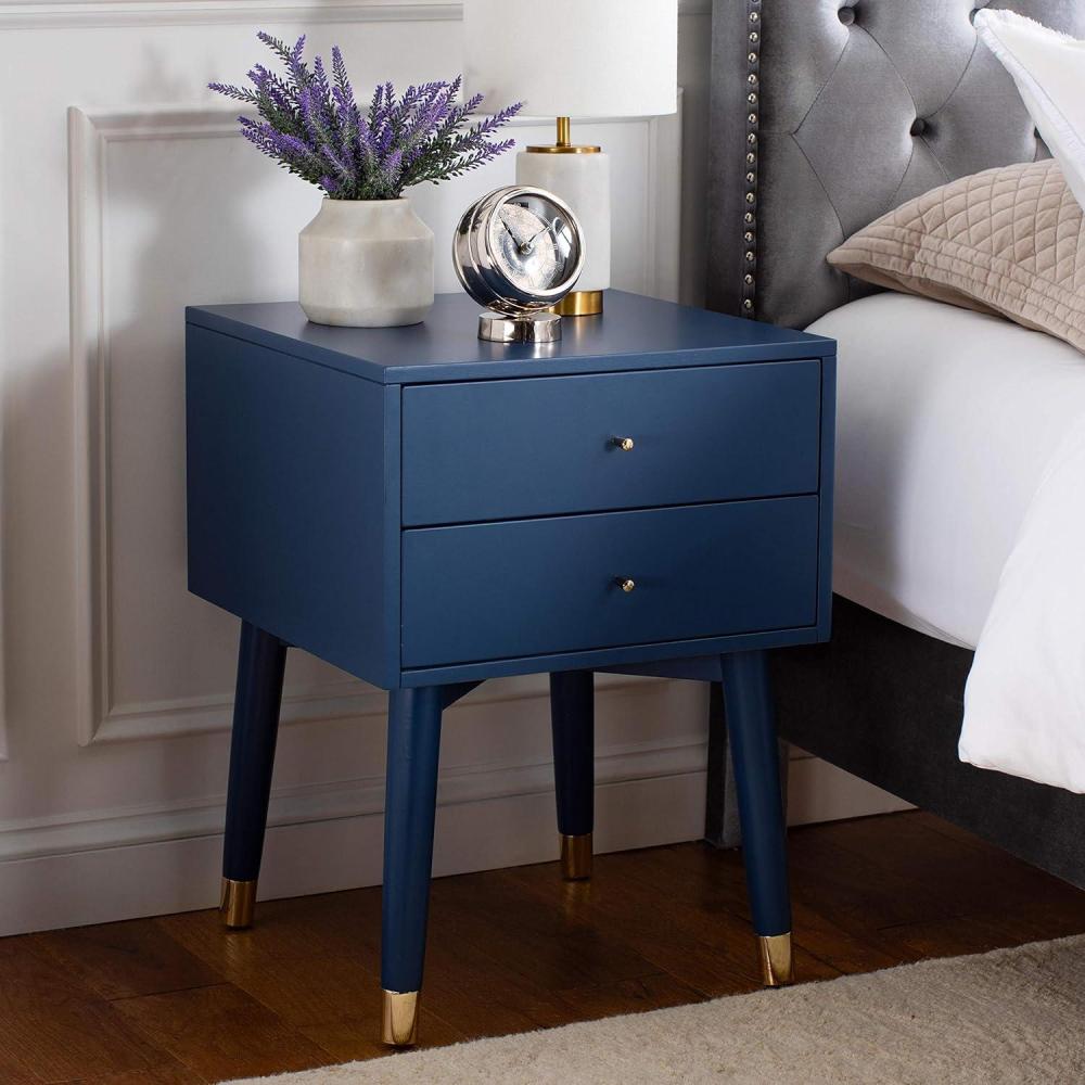 image:imageSafavieh Home Collection Lyla Mid Century Retro Silver Cap Nightstand WalnutGoldLapis Blue Gold