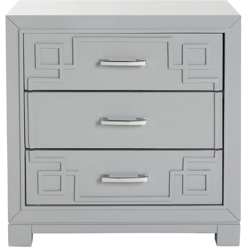 image:imageSafavieh Home Collection Raina Grey 3Drawer Greek Key NightstandGrey