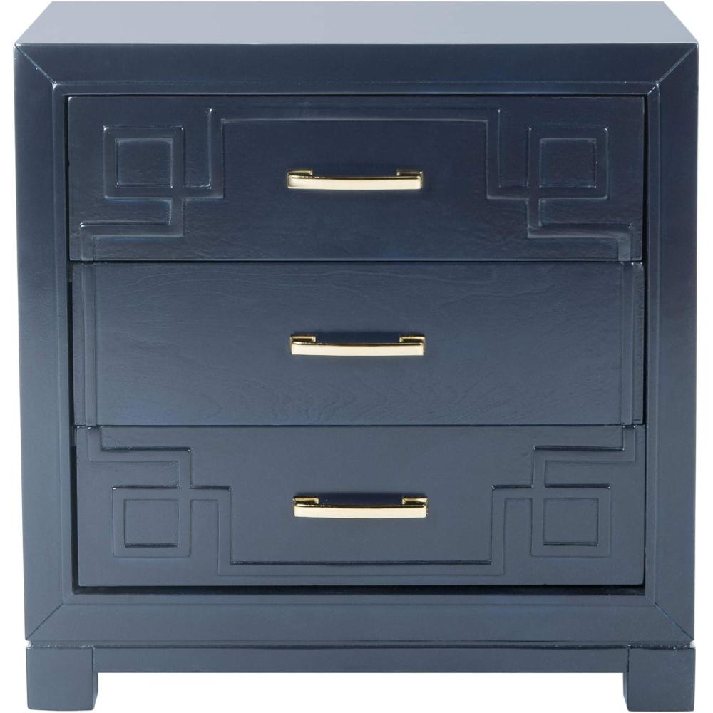 image:imageSafavieh Home Collection Raina Grey 3Drawer Greek Key NightstandNavy