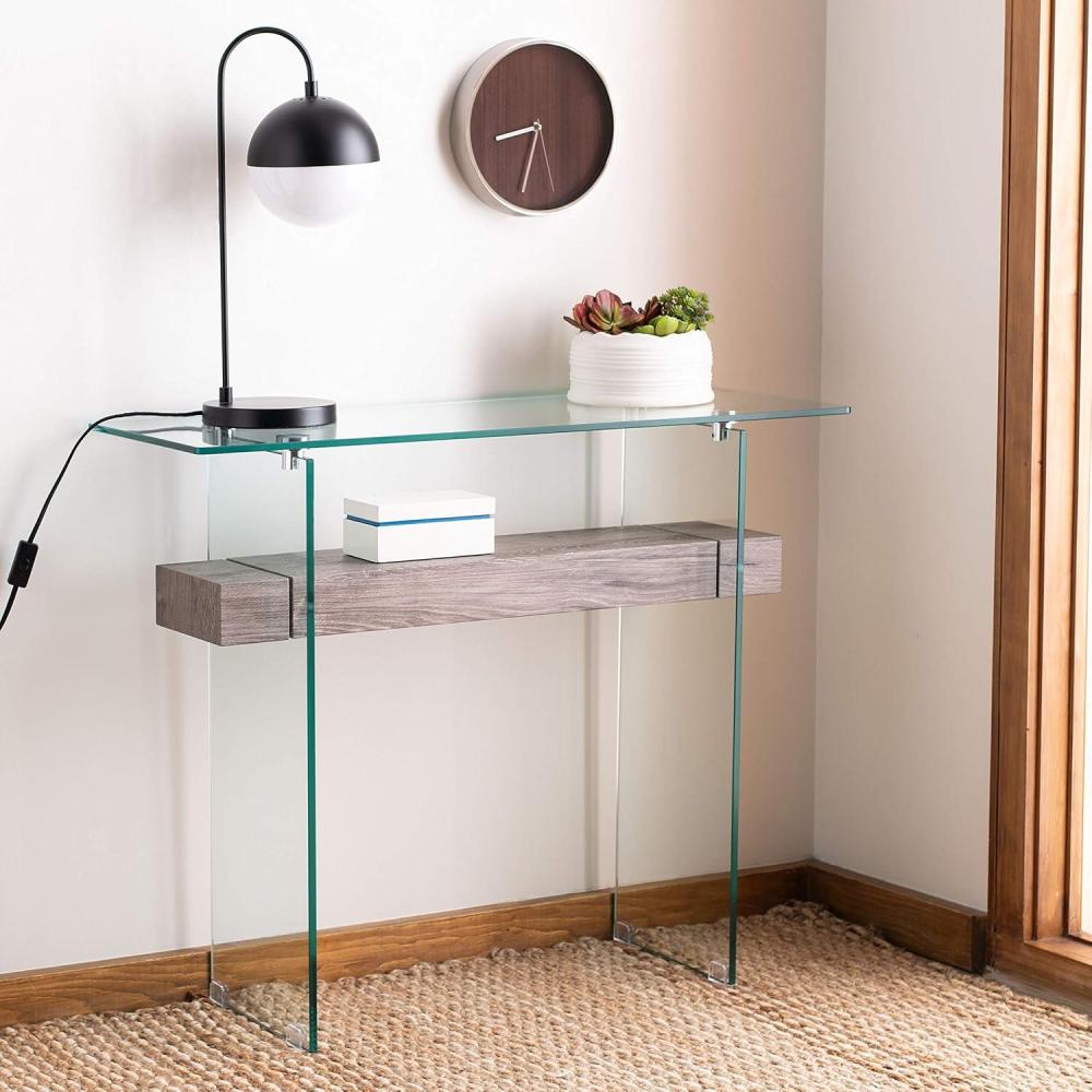 image:imageSafavieh Home Kayley Glass and Natural Brown Console TableGlass Grey Oak