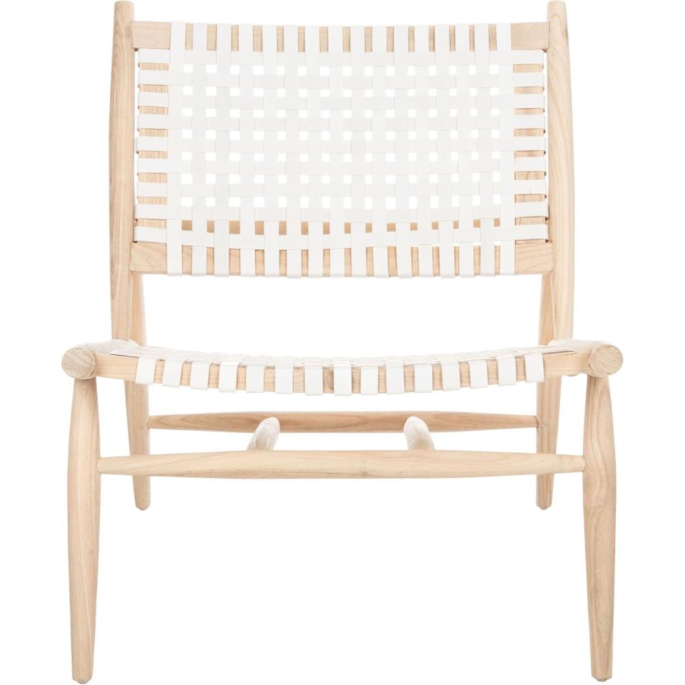 image:imageSafavieh Home Soleil Natural and White Leather Woven Accent ChairWhite Natural