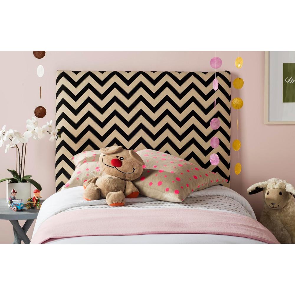 image:imageSafavieh Ziggy Grey White Upholstered Chevron Headboard QueenBlack White