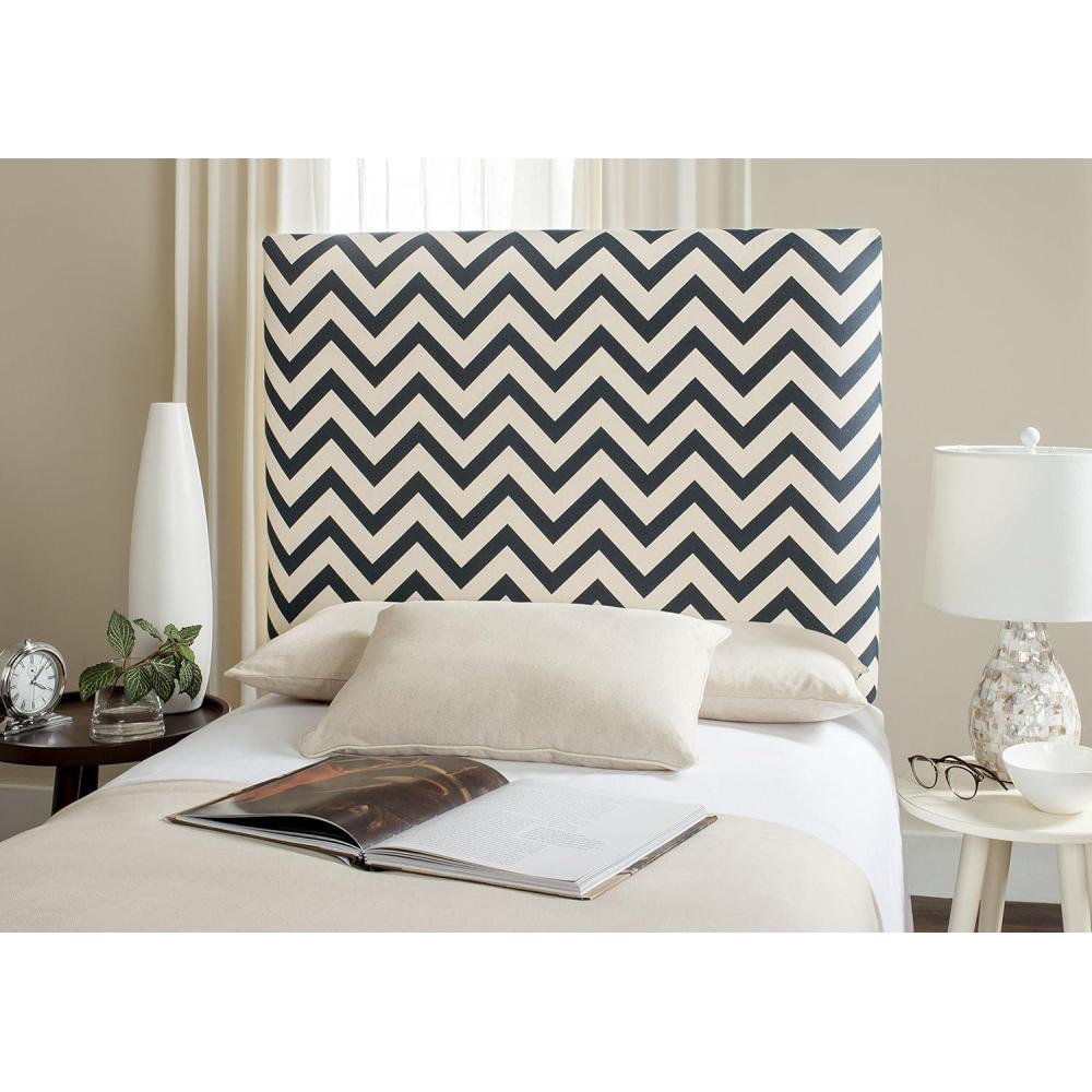 image:imageSafavieh Ziggy Grey White Upholstered Chevron Headboard QueenNavy White