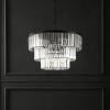 SAFAVIEH Couture Collection Karissa Art Deco Crystal Nickle 3-Tier Adjustable Halo Chandelier(Black)