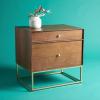 SAFAVIEH Couture Home Collection Adelyn Walnut & Gold 2-Drawer Nightstand Table, Fully Assembled (SFV7209A)(Walnut / Gold)