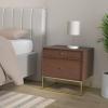 SAFAVIEH Couture Home Collection Adelyn Walnut & Gold 2-Drawer Nightstand Table, Fully Assembled (SFV7209A)(Walnut / Gold)