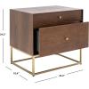SAFAVIEH Couture Home Collection Adelyn Walnut & Gold 2-Drawer Nightstand Table, Fully Assembled (SFV7209A)(Walnut / Gold)