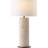 SAFAVIEH Couture Lighting Collection – Jillianna Travertine & White Table Lamp, Modern Cylinder Base, LED Bulb Included (CTL1095A)