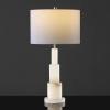 SAFAVIEH Couture Lighting Collection Gardiner Alabaster/Nickel Tiered 28-inch Bedroom Living Room Home Office Desk Nightstand Table Lamp (LED Bulb Included)(Nickel/White)