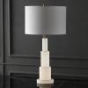 SAFAVIEH Couture Lighting Collection Gardiner Alabaster/Nickel Tiered 28-inch Bedroom Living Room Home Office Desk Nightstand Table Lamp (LED Bulb Included)(White/Gold)