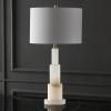 SAFAVIEH Couture Lighting Collection Gardiner Alabaster/Nickel Tiered 28-inch Bedroom Living Room Home Office Desk Nightstand Table Lamp (LED Bulb Included)(Nickel/White)