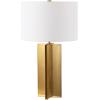 SAFAVIEH Couture Lighting Collection Rollins Square Metal Gold/White 27-inch Bedroom Living Room Home Office Desk Nightstand Table Lamp (LED Bulb Included)(Gold/White)