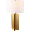 SAFAVIEH Couture Lighting Collection Rollins Square Metal Gold/White 27-inch Bedroom Living Room Home Office Desk Nightstand Table Lamp (LED Bulb Included)(Gold/White)