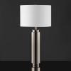 SAFAVIEH Couture Lighting Collection Terry Modern Metal Pillar Gold/White 30-inch Bedroom Living Room Home Office Desk Nightstand Table Lamp (LED Bulb Included)(Nickel/White)
