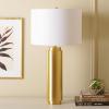 SAFAVIEH Couture Lighting Collection Terry Modern Metal Pillar Gold/White 30-inch Bedroom Living Room Home Office Desk Nightstand Table Lamp (LED Bulb Included)(Gold/White)
