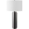 SAFAVIEH Couture Lighting Collection Terry Modern Metal Pillar Gold/White 30-inch Bedroom Living Room Home Office Desk Nightstand Table Lamp (LED Bulb Included)(Nickel/White)