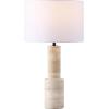 SAFAVIEH Couture Lighting Collection Tywin Travertine/White 27-inch Dimmable Table Lamp for Bedroom Living Room Home Office Desk Nightstand (LED Bulb Included)