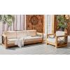 SAFAVIEH Couture Outdoor Patio Furniture Collection – Curacao 3-Seat Patio Sofa, Brazilian Teak Wood Frame with Removable White Cushions, Modern Outdoor Seating (CPT1010A)