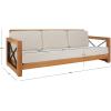 SAFAVIEH Couture Outdoor Patio Furniture Collection – Curacao 3-Seat Patio Sofa, Brazilian Teak Wood Frame with Removable White Cushions, Modern Outdoor Seating (CPT1010A)