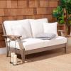 SAFAVIEH Couture Patio Martinique Natural and White Wood Outdoor Loveseat, Natural/White(Light Grey/Beige)