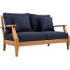 SAFAVIEH Couture Patio Martinique Natural and White Wood Outdoor Loveseat, Natural/White(Natural Teak/Navy)