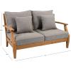 SAFAVIEH Couture Patio Martinique Natural and White Wood Outdoor Loveseat, Natural/White(Natural Teak/Taupe)
