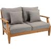 SAFAVIEH Couture Patio Martinique Natural and White Wood Outdoor Loveseat, Natural/White(Natural Teak/Taupe)