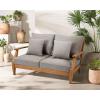 SAFAVIEH Couture Patio Martinique Natural and White Wood Outdoor Loveseat, Natural/White(Natural Teak/Taupe)